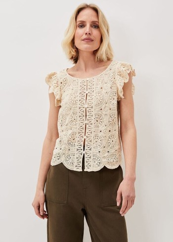 Phase Eight Paulie Crochet Pattern Knitwear Beige USA | 9452180-LT